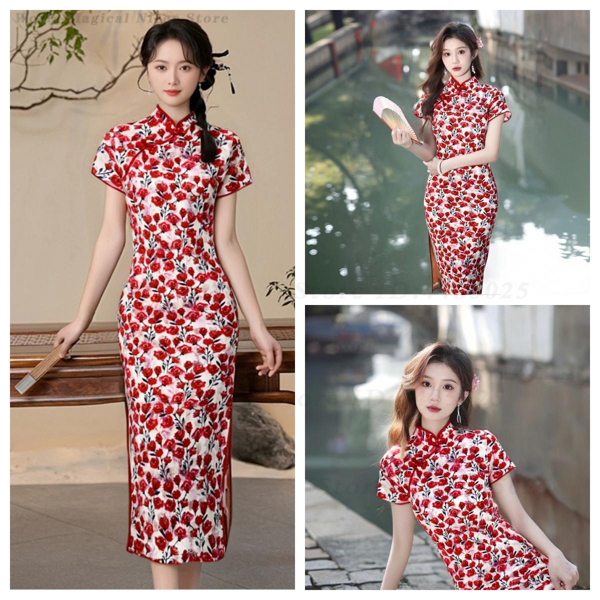 Young Women'S Formal Wear - Novo Qipao Chinês Vintage Vermelho de