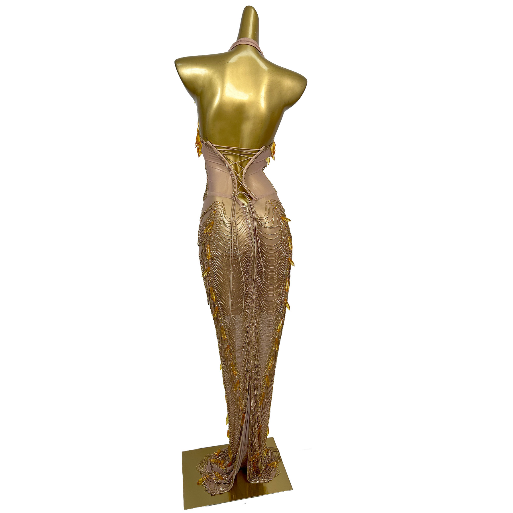 Women'S Formal Wear Plus Size - Vestido Longo Dourado Sem Costas com
