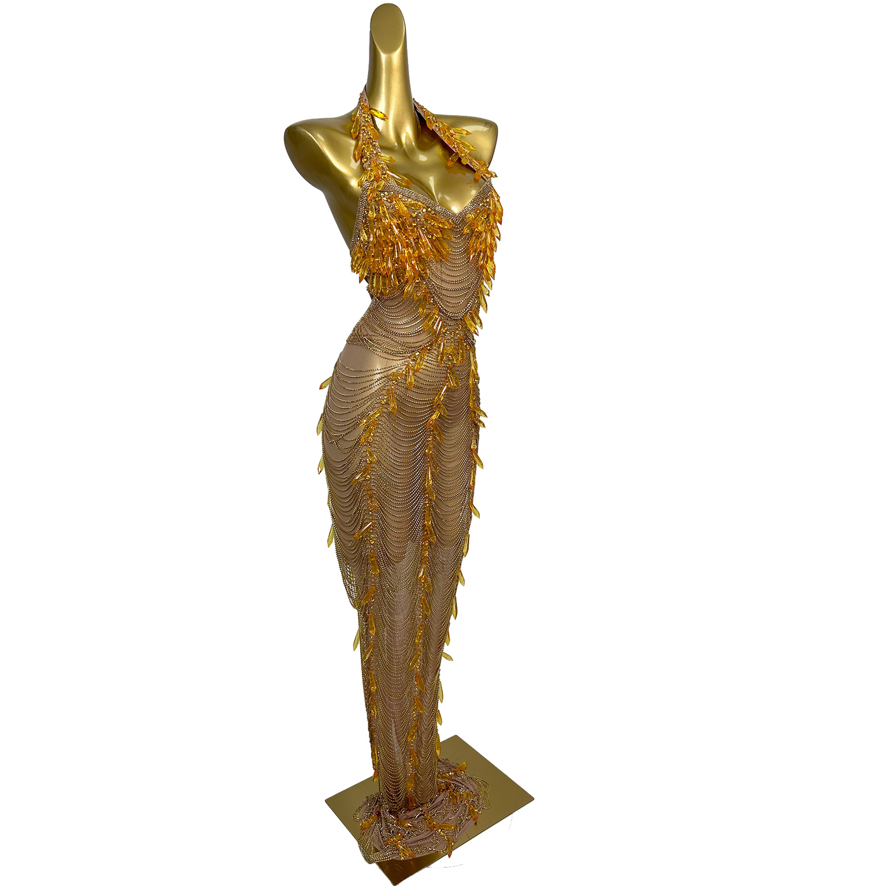 Vestido Longo Dourado Sem Cost - Women'S Formal Wear Plus Size avaliação e preço