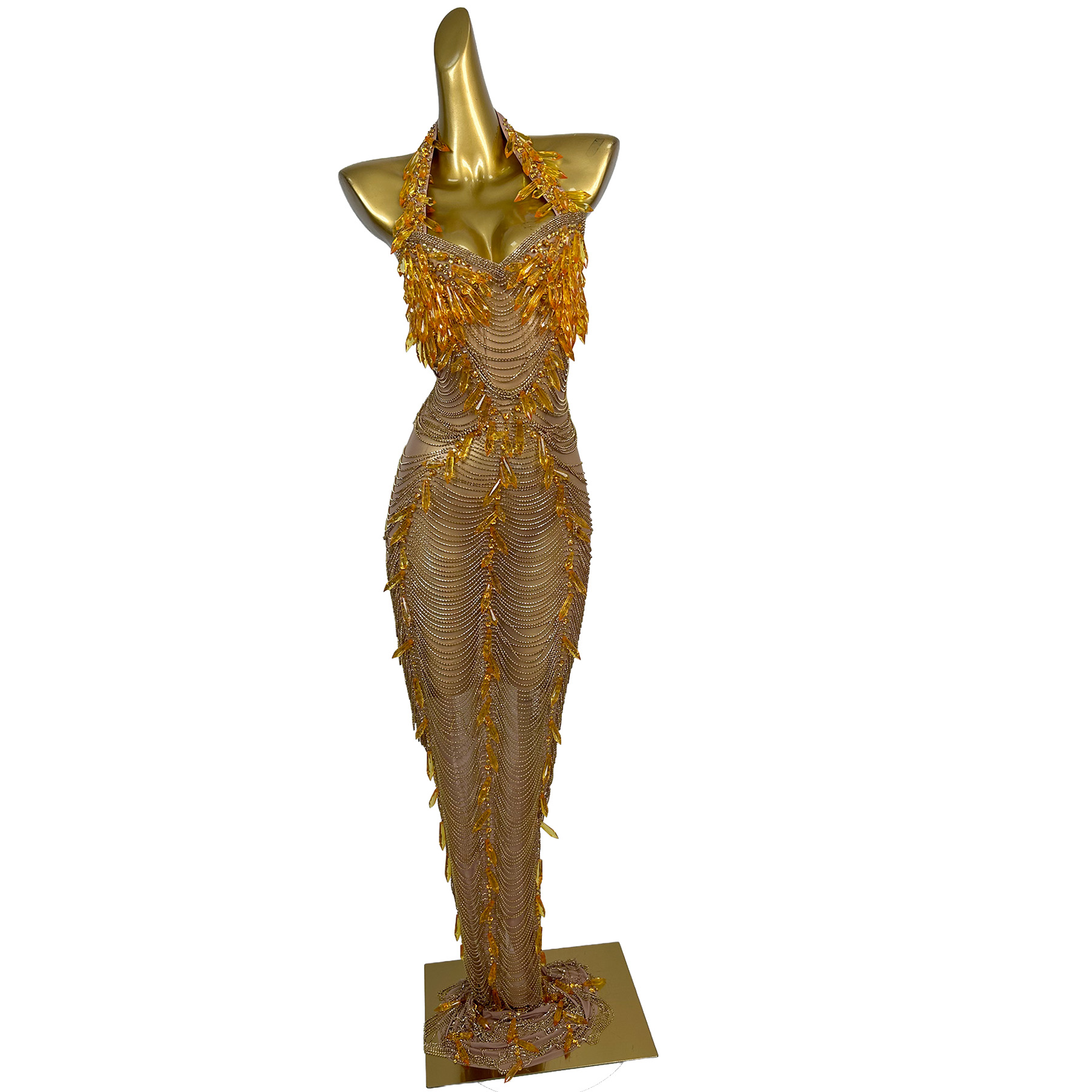 Vestido Longo Dourado Sem Cost - Women'S Formal Wear Plus Size avaliação e preço