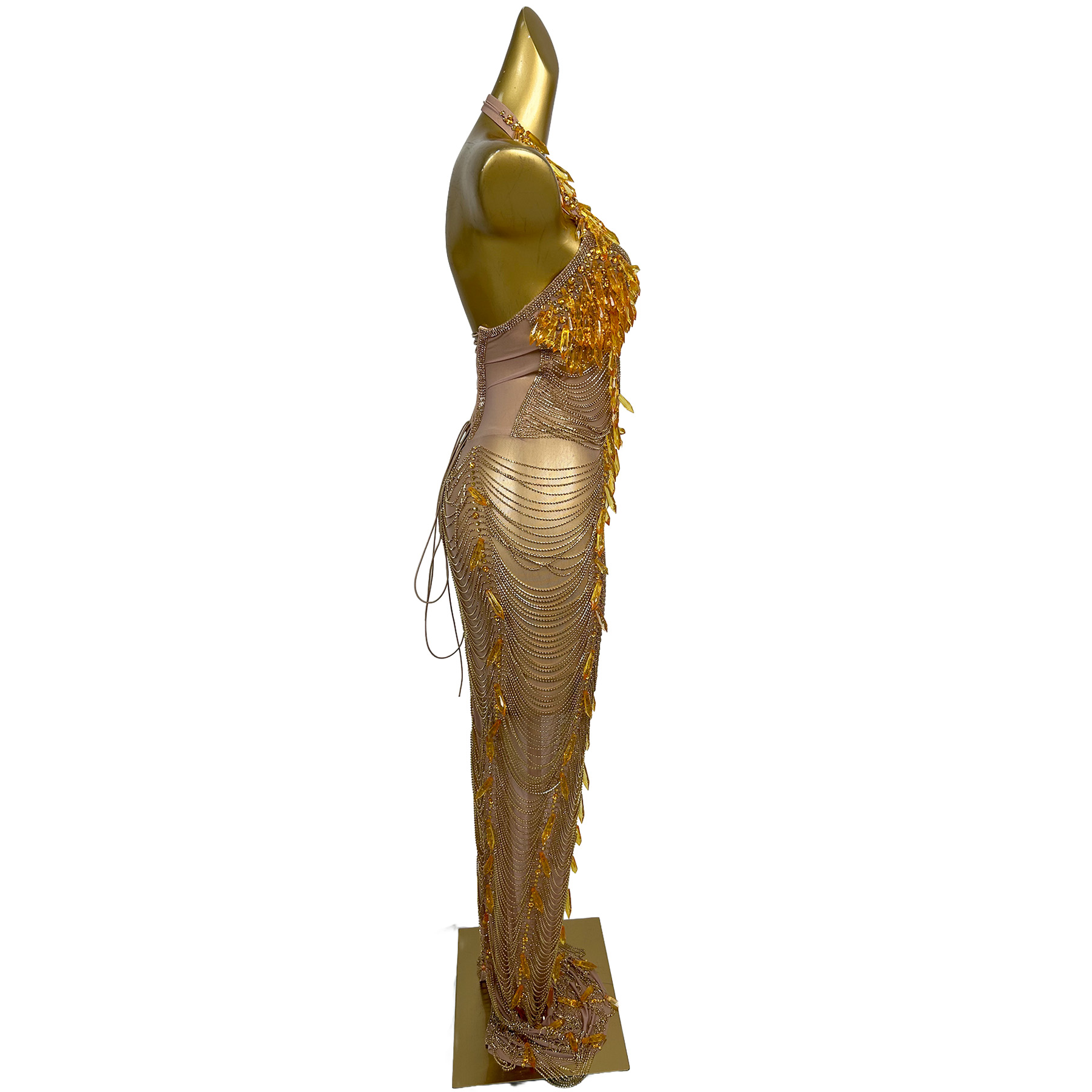 Vestido Longo Dourado Sem Cost - Women'S Formal Wear Plus Size avaliação e preço