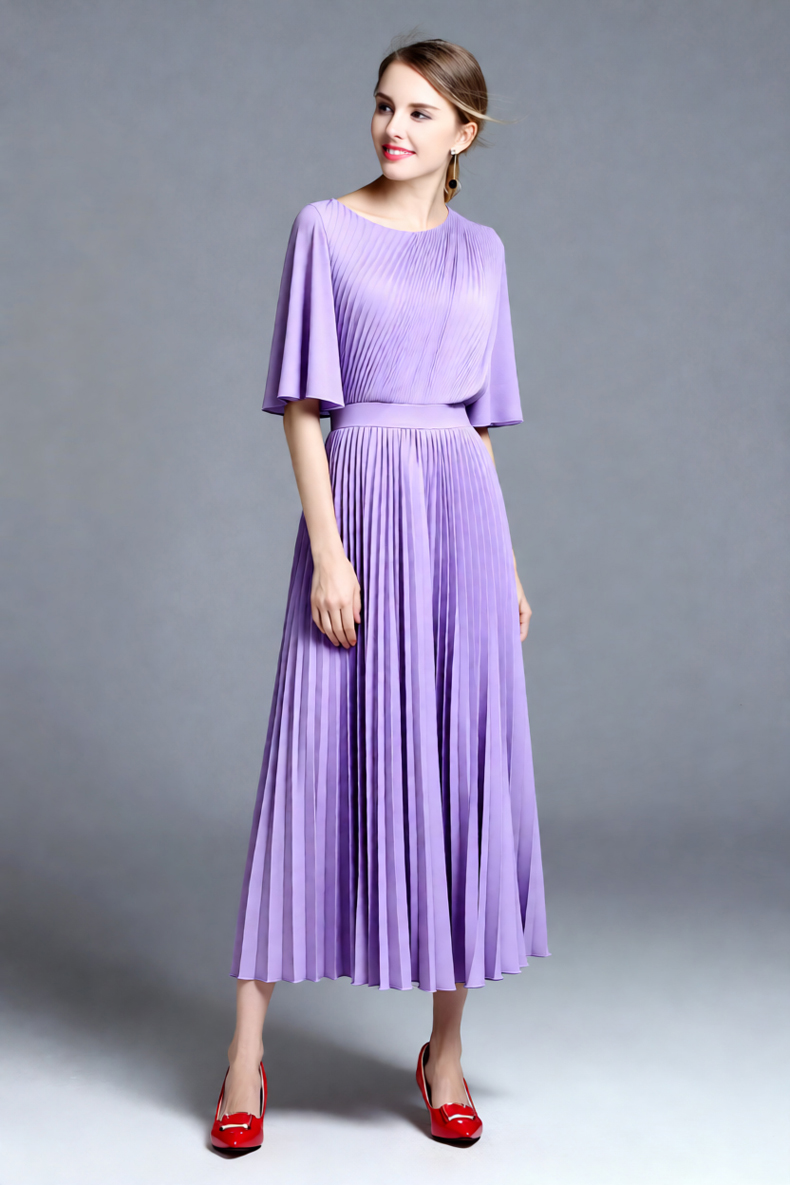 Vestido Midi Plissado Lilás co - Women'S Formal Wear For Wedding Guest avaliação e preço
