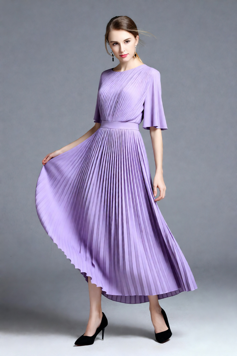 Vestido Midi Plissado Lilás co - Women'S Formal Wear For Wedding Guest avaliação e preço